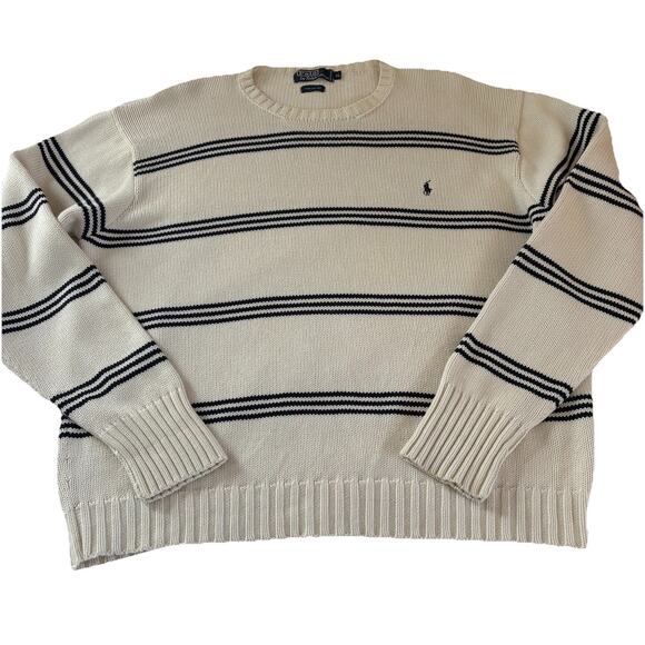 Polo Ralph Lauren White with Blue Stripes Sweater 100% Cotton Men’s Size XL - Picture 7 of 16